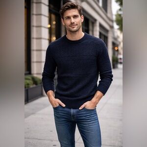 J.Crew Men’s Navy Cotton Guernsey Stitch Crewneck Sweater Size M